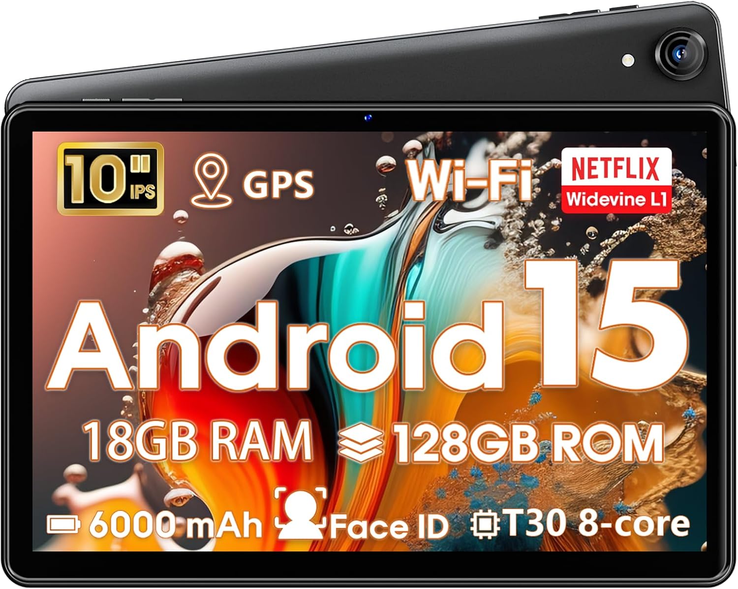 Android 平板電腦，10 英寸，黑色