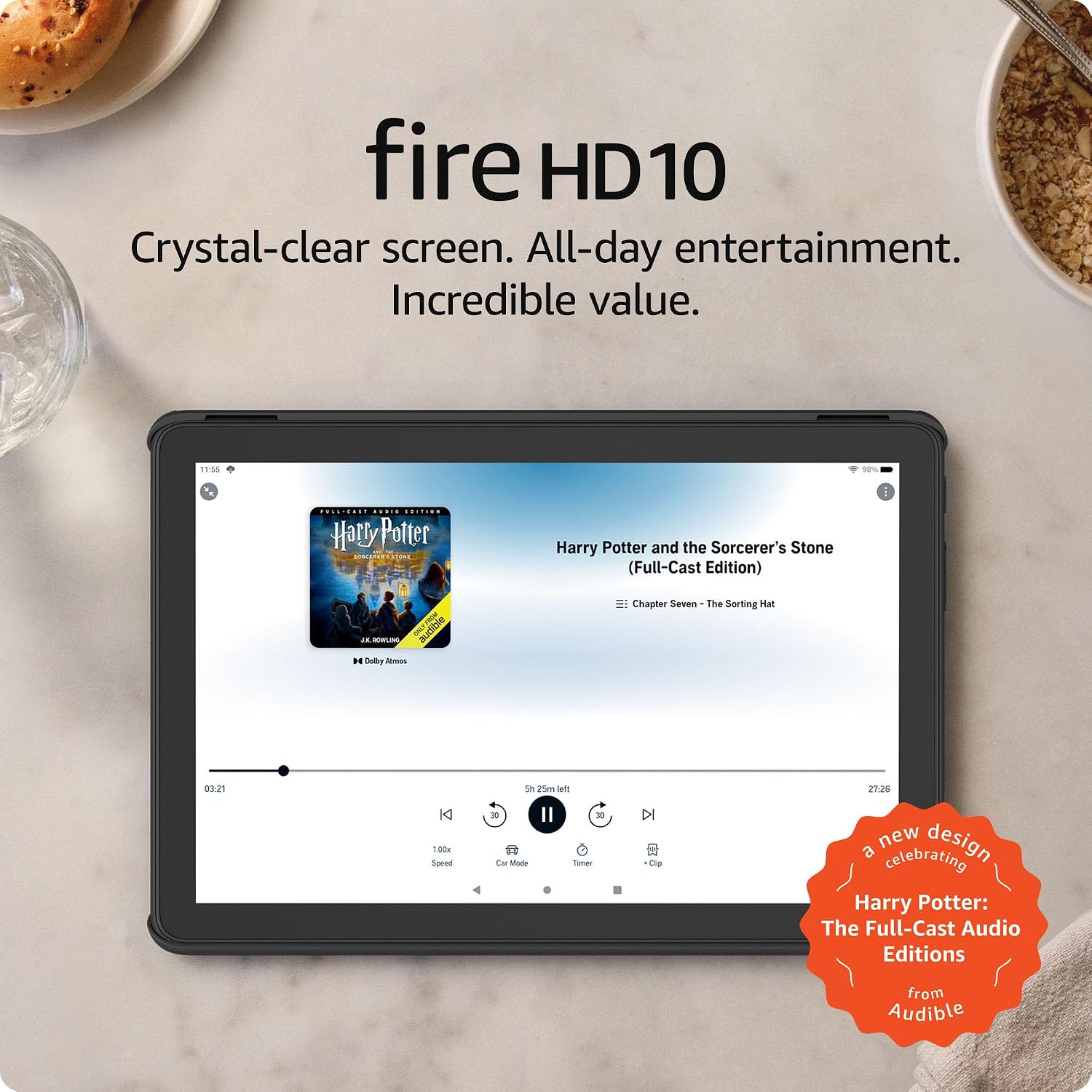 亞馬遜 Fire HD 10 平板電腦 32GB（最新型號）|為紀念《哈利波特》而推出的官方授權限量版設計：Audible 上的完整演員陣容音頻版（單獨出售）